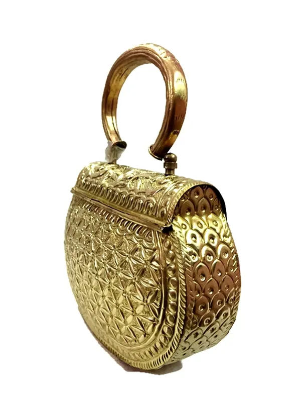 Golden Brass Metal Ethnic Handbag for Women 002